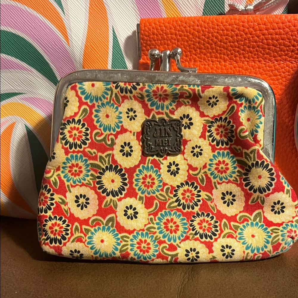 Rustic Cuff Teal Drawstring & Orange Floral Coin … - image 3